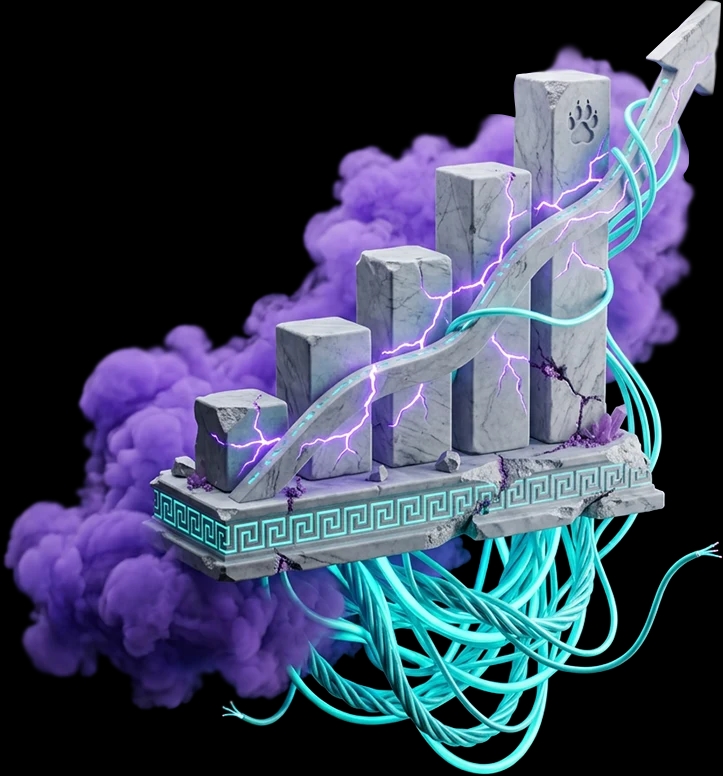 Growth chart rising through cyan light trails